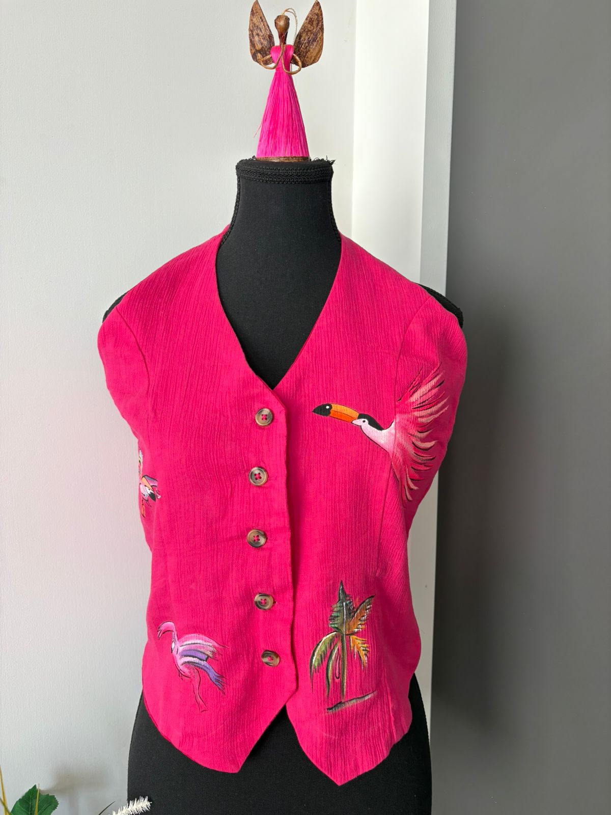 “Banana Grove Tropical Flight” Hand-Painted Halter Vest